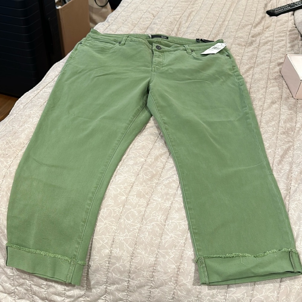 KUT green cuffed ankle jeans